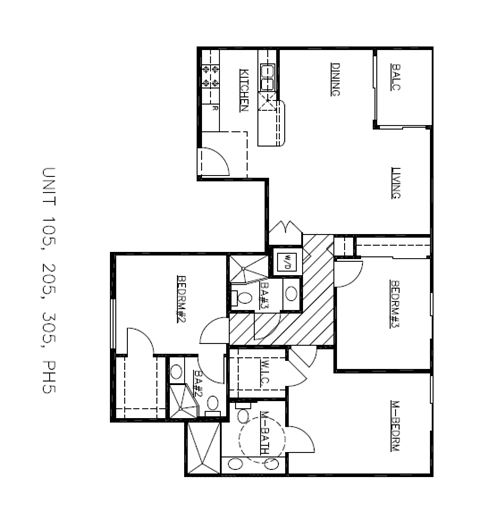 Floor plan for 3 beds, 3 baths, 1269 sqft